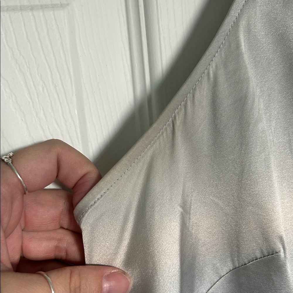 Ann Taylor Silver Silk Wrap Blouse - Picture 6 of 7